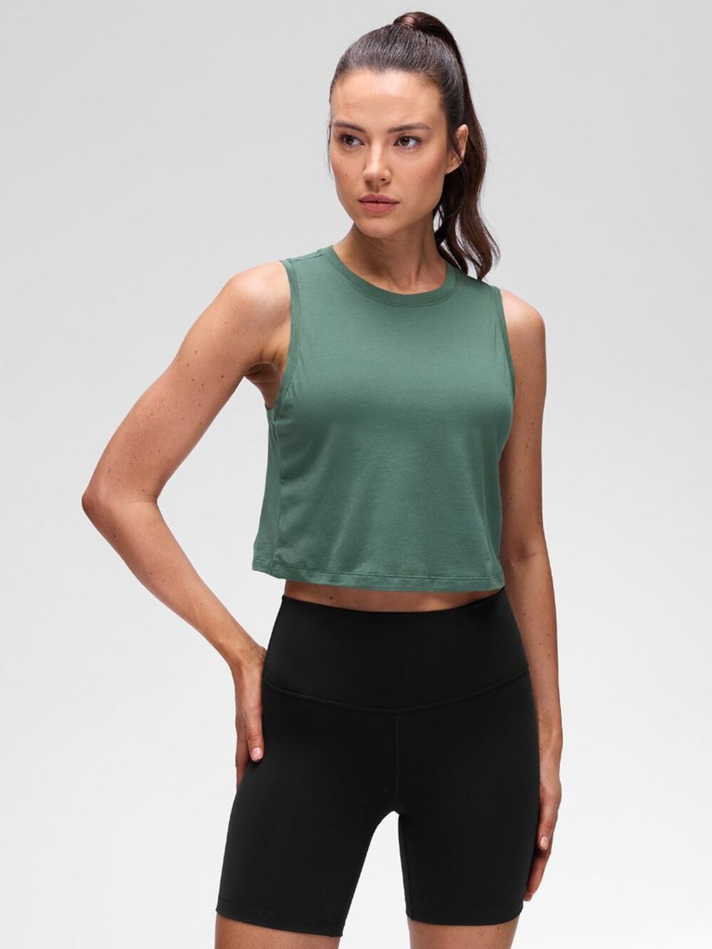Pima Cotton Crewneck Crop Tank